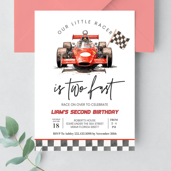 Editable TWO Fast Birthday Invitation R403