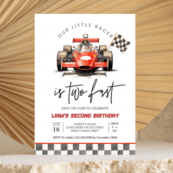 Editable TWO Fast Birthday Invitation R403