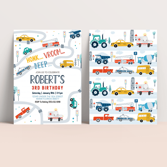 Editable Transportation Birthday Invitation T001