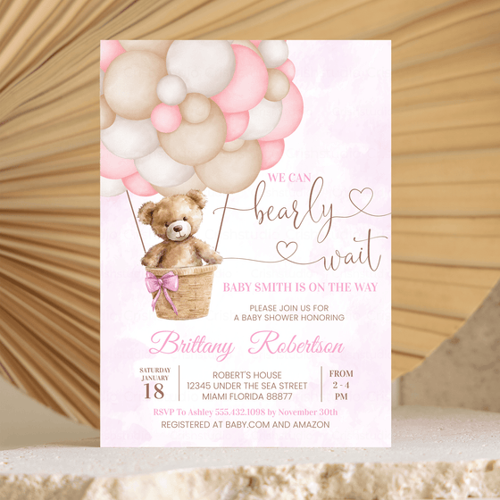 Editable We Can Bearly Wait Baby Shower Invitation T102