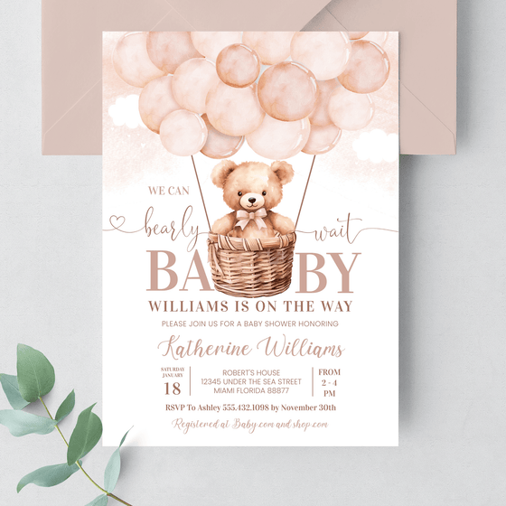 Editable We Can Bearly Wait Baby Shower Invitation T401