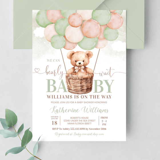 Editable We Can Bearly Wait Baby Shower Invitation T501