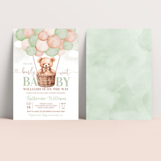 Editable We Can Bearly Wait Baby Shower Invitation T501