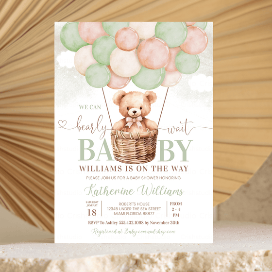 Editable We Can Bearly Wait Baby Shower Invitation T501
