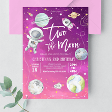  Editable Two The Moon Girl Birthday Invitation TM02