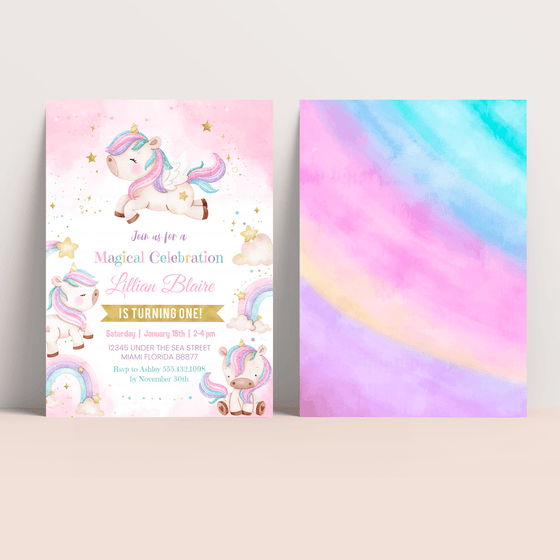Editable Unicorn Birthday Invitation UN101