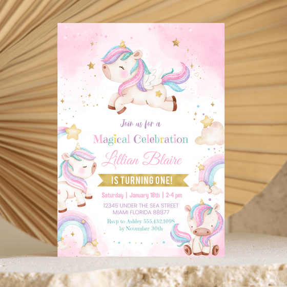 Editable Unicorn Birthday Invitation UN101