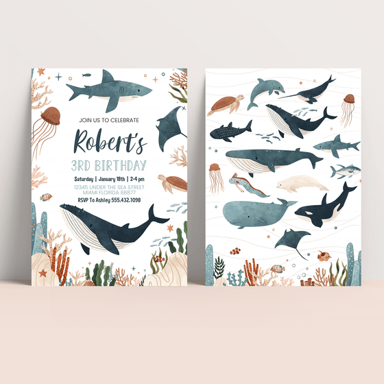 Editable Under The Sea 1st Birthday Invitation US01