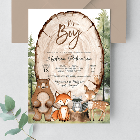 Editable Woodland Baby Shower Invitation W102