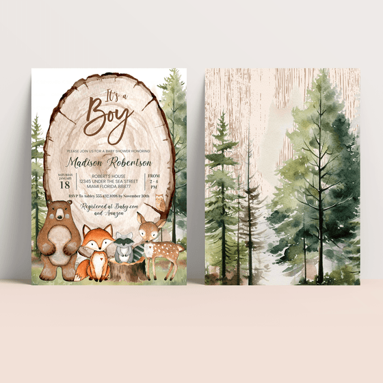 Editable Woodland Baby Shower Invitation W102