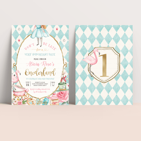 Editable Alice In Onederland Invitation A101