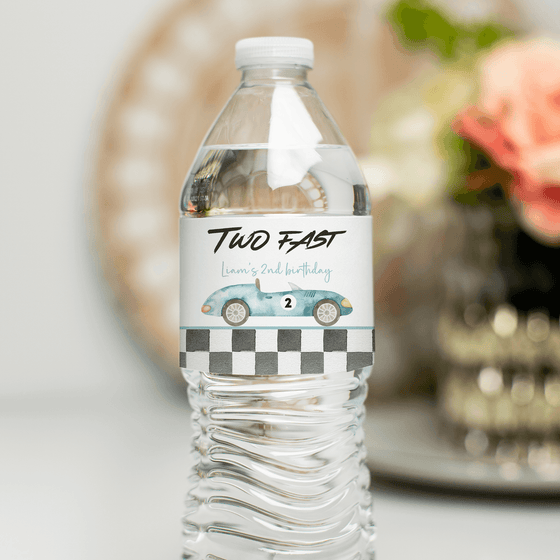 Editable Two Fast Birthday Water Bottle Labels R101