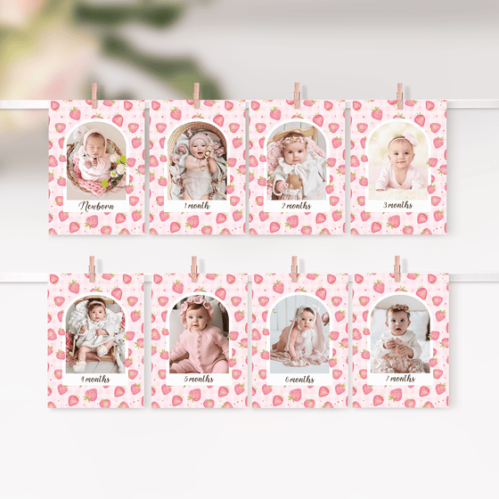 Editable Berry First Birthday Photo Banner Strawberry BF03
