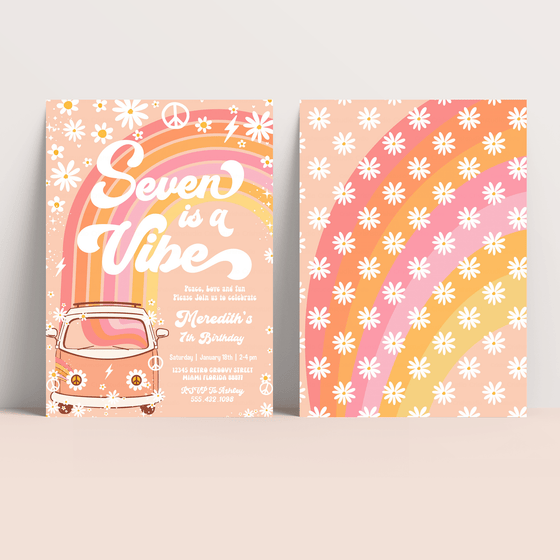 Editable Seven Is A Vibe Birthday Invitation G307