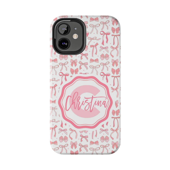 Personalized Tough Phone Case with Pink Bow Design - PC017