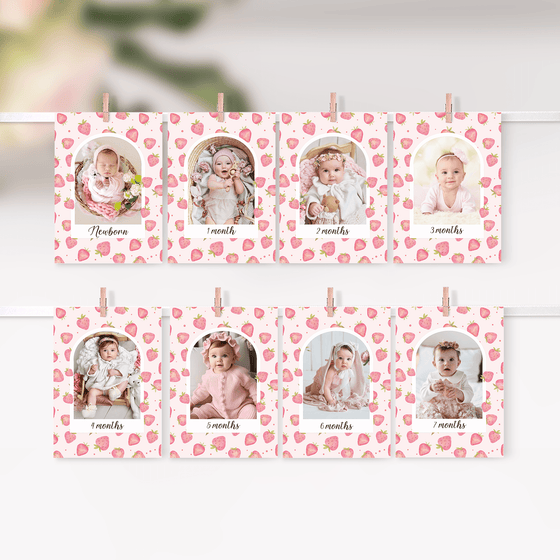 Editable Berry First Birthday Photo Banner Strawberry BF01
