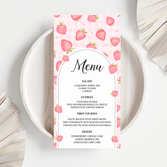 Editable Berry First Birthday Menu Template Strawberry BF03