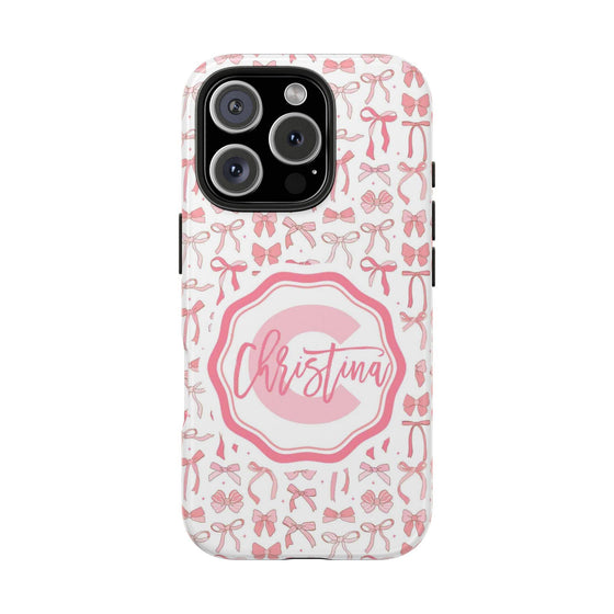 Personalized Tough Phone Case with Pink Bow Design - PC017