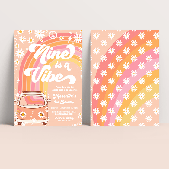Editable Nine Is A Vibe Birthday Invitation G309