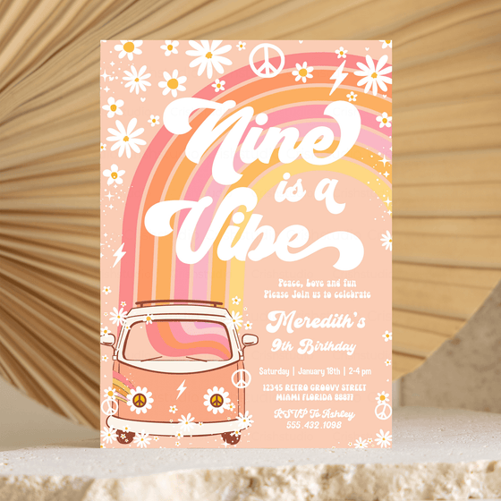 Editable Nine Is A Vibe Birthday Invitation G309