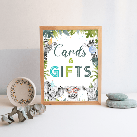 Editable Party Animals Birthday Cards And Gifts Sign S105