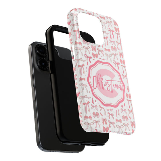 Personalized Tough Phone Case with Pink Bow Design - PC017