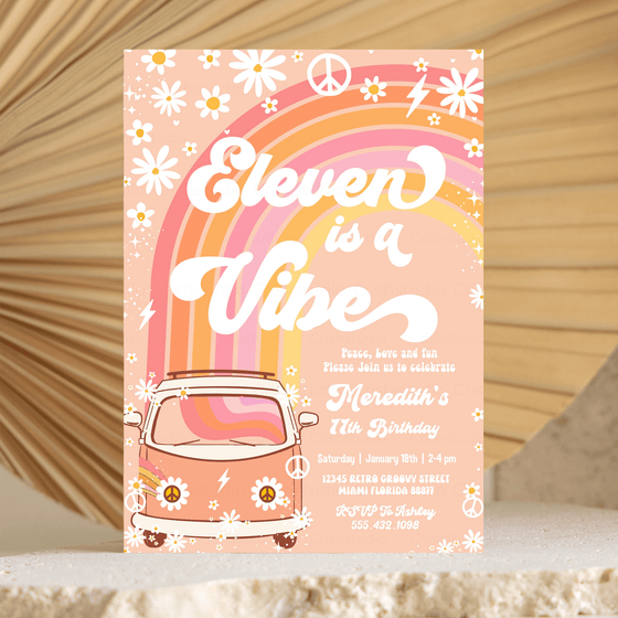 Editable Eleven Is A Vibe Birthday Invitation G311