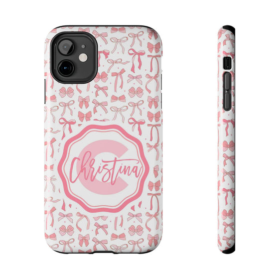 Personalized Tough Phone Case with Pink Bow Design - PC017