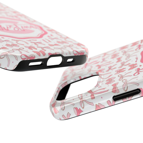 Personalized Tough Phone Case with Pink Bow Design - PC017