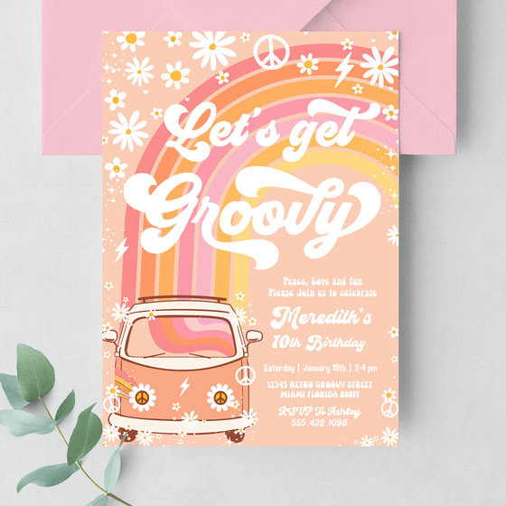 Editable Let's Get Groovy Birthday Invitation G313