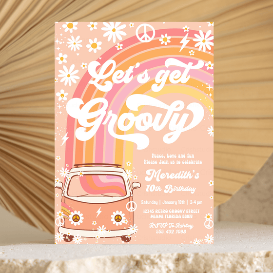 Editable Let's Get Groovy Birthday Invitation G313