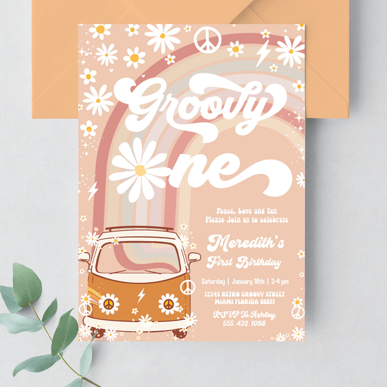Editable Groovy One Birthday Invitation G601