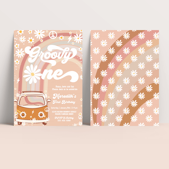 Editable Groovy One Birthday Invitation G601