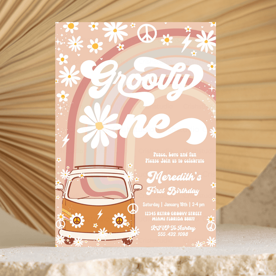 Editable Groovy One Birthday Invitation G601