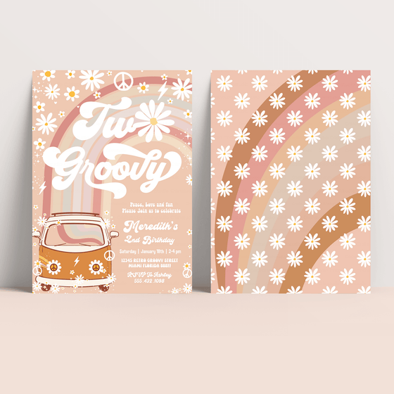 Editable Two Groovy Birthday Invitation G602