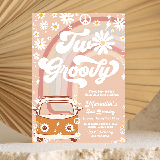 Editable Two Groovy Birthday Invitation G602