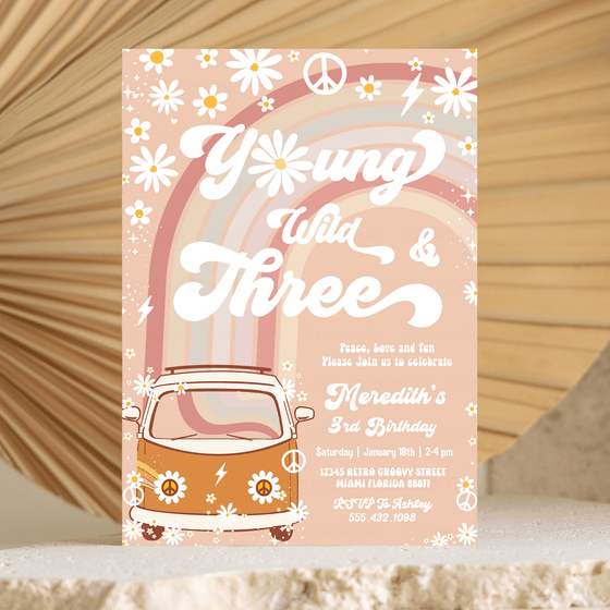 Editable Young Wild And Three Birthday Invitation  G603