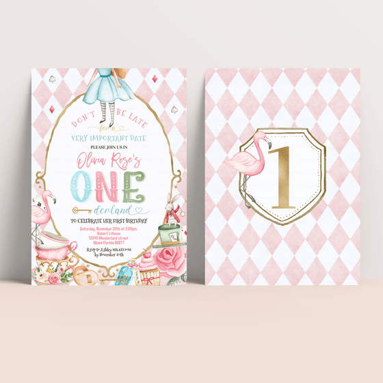 Editable Alice In Onederland Invitation A202