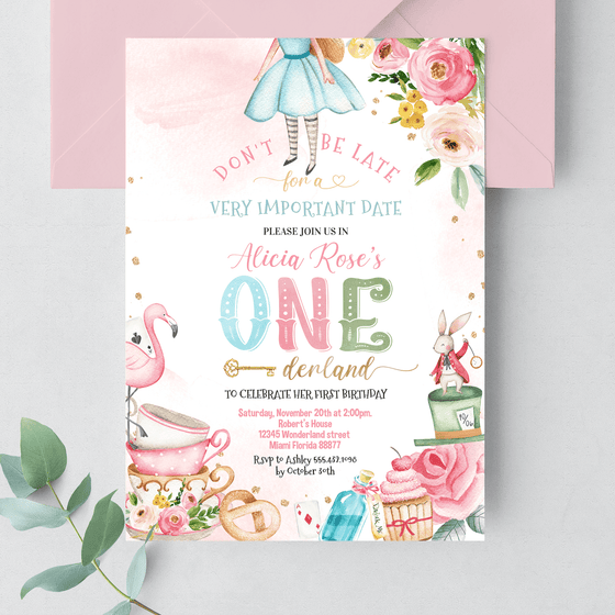 Editable Alice In Onederland Invitation A402