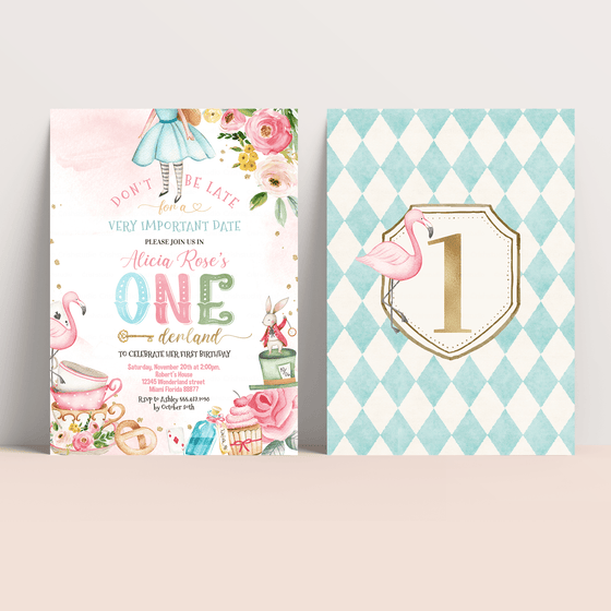 Editable Alice In Onederland Invitation A402