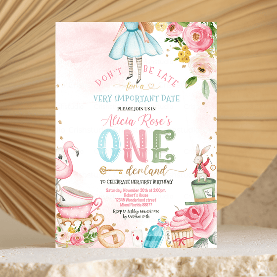 Editable Alice In Onederland Invitation A402