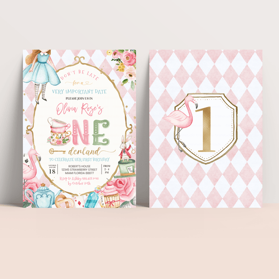 Editable Alice In Onederland Invitation A602