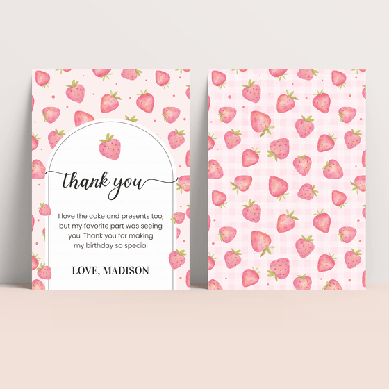 Editable Strawberry  Birthday Thank You Card BF01
