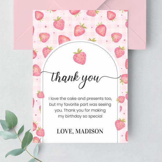 Editable Strawberry Thank You Card BF03