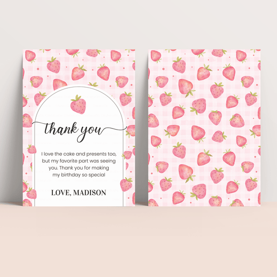 Editable Strawberry Thank You Card BF03