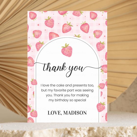 Editable Strawberry Thank You Card BF03