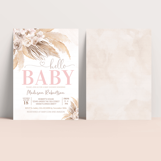 Editable Pampas Grass Baby Shower Invitation BP102