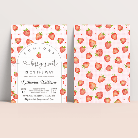 Editable Strawberry Shower Baby Shower Invitation BS04