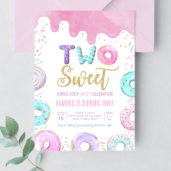 Editable Two Sweet Birthday Invitation D002