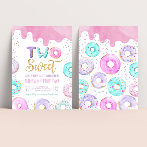 Editable Two Sweet Birthday Invitation D002